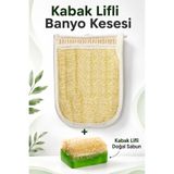 DUFF CLEAN Çift Tarafli Doğal Kabak Kesesi, Banyo Eldiveni, 24 X 17 (Cm)+Kabak Lifli Doğal Sabun HEDİYE