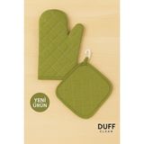 Duff Clean M Beden Yanmaz Fırın Eldiveni ve Fırın Tutacağı (1 Eldiven 1 Tutacak) - 18 x 27 cm - Haki