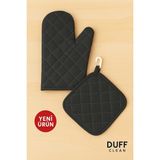 Duff Clean M Beden Yanmaz Fırın Eldiveni ve Fırın Tutacağı (1 Eldiven 1 Tutacak) - 18 x 27 cm - Siyah