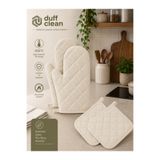DUFF CLEAN Yanmaz ve Isıya Dayanıklı Fırın Eldiveni ve Tutacak Seti 4’lü (2 Eldiven + 2 Tutacak)