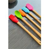 Duffa 5 Parça Bambu Silikon Spatula Kaşık Fırça Seti Bambu Mini Kaşık Spatula Fırça Seti Yüksek Kalite