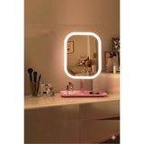 DUFFA Led Işıklı Ayarlabilir Makyaj Aynası, USB Şarj Edilebilir, 3 Işık Fonksiyonu, Parlaklık Ayarlı ve Organizer Tabanlı Taşınabilir Kozmetik Ayna- Pembe