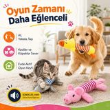 Duffa Peluş Ördek Kedi Köpek Oyuncağı - Isırınca Ses Çıkaran Interaktif Oyun Arkadaşı - Yumuşak Dokulu Çizgili Tasarım - Yavru ve Yetişkin Evcil Hayvanlar I - Tek Ebat - Rengarenk