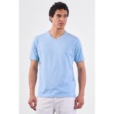 Dufy Açık Mavi V Yaka Pamuklu Düz Renk Slim Fit Erkek T-shirt