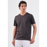 Dufy Antrasit V Yaka Pamuklu Düz Renk Slim Fit Erkek T-shirt