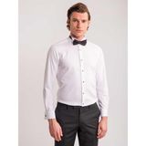 Dufy Beyaz Erkek Slim Fit Çizgili Ata Yaka Uzun Kol Gömlek - 40
