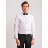 Dufy Beyaz Erkek Slim Fit Çizgili Ata Yaka Uzun Kol Gömlek - 58653