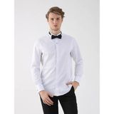 Dufy Beyaz Erkek Slim Fit Düz Ata Yaka Duble Manşetli Kol Gömlek - 38