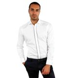 Dufy Beyaz Erkek Slim Fit Düz Paul Yaka Duble Manşetli Kol Gömlek - 33415