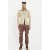 Dufy Erkek Regular Fit Polo Yaka Bej Fermuarlı Hırka - 3XL