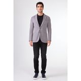 Dufy Gri Erkek Slim Fit Balıksırtı Desenli Mono Yaka Ceket - 48