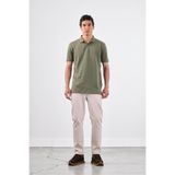 Dufy Haki Polo Yaka Pamuklu Düz Renk Slim Fit Erkek T-shirt