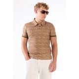 Dufy Kahverengi Erkek Ekstra Slim Fit Desenli Casual Polo Yaka T-shirt