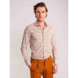 Dufy Kahverengi Erkek Slim Fit Baskılı Paul Yaka Uzun Kol Gömlek - 60643 - 38