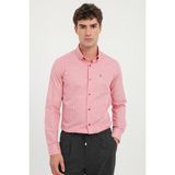 Dufy Kırmızı Erkek Slim Fit Desenli Brent Yaka Uzun Kol Gömlek - 40