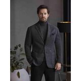 Dufy Koyu Gri Erkek Slim Fit Ekose Desenli Casual Mono Yaka Ceket - 97184