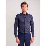 Dufy Lacivert Erkek Ekstra Slim Fit Düz Brent Yaka Uzun Kol Gömlek - 36