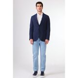 Dufy Lacivert Erkek Slim Fit Armürlü Mono Yaka Ceket - 46