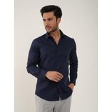 Dufy Lacivert Erkek Slim Fit Düz Klasik Yaka Uzun Kol Gömlek - 46