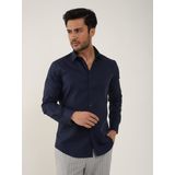 Dufy Lacivert Erkek Slim Fit Düz Klasik Yaka Uzun Kol Gömlek - 92858