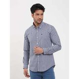Dufy Lacivert Erkek Slim Fit Puantiyeli Brent Düğmeli Yaka Uzun Kol Gömlek - 40