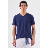 Dufy Lacivert V Yaka Pamuklu Düz Renk Slim Fit Erkek T-shirt