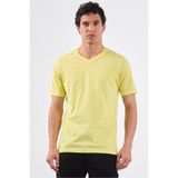 Dufy Sarı V Yaka Pamuklu Düz Renk Slim Fit Erkek T-shirt