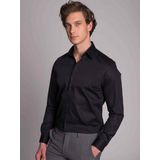 Dufy Siyah Erkek Slim Fit Düz Brent Yaka Uzun Kol Gömlek - 44954