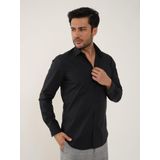 Dufy Siyah Erkek Slim Fit Düz Klasik Yaka Uzun Kol Gömlek - 92868