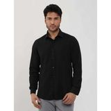Dufy Siyah Erkek Slim Fit Gofre Desenli Brent Yaka Uzun Kol Gömlek - 104815 - 40