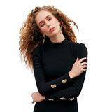 Düğme Detaylı Crop Bluz - SİYAH