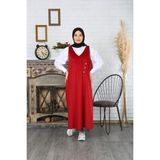 Düğme Detaylı Kadife Salopet Elbise - Bordo - 2