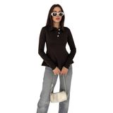 Düğme Detaylı Uzun Kollu Bluz – Classy, kahverengi, m