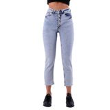 Düğme Detaylı ve Yüksek Belli Cepli Astarsız Mom Kadın Kot Pantolon Kar Açık Mavi Denim Dört Mevsim