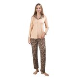 Düğme Kapanma Detaylı Leopar Desenli Uzun Kollu Pamuklu Kadın Pijama Takımı (XL)