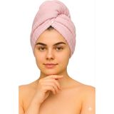 Düğme Lastikli Havlu Bone , Saç Bone ,Pamuklu Saç Bone , Bukle Baş Havlusu ,Saç Kurutma Bonesi - 28 x 65 cm - Pembe