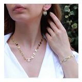 Düğme Modeli Zirkon Taşlı Gold Kaplama Gümüş Set