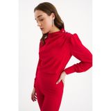 Düğmeleri Taş Detaylı Bluz - KIRMIZI