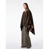 Düğmeli 3/4 Yarasa Kol V Yaka Kaşe Oversize Panço Ceket