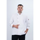 Düğmeli Biyeli Şef Gömlek Aşçı Kıyafeti Chef Aşçı Forması - Beyaz - Siyah