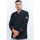 Düğmeli Biyeli Şef Gömlek Aşçı Kıyafeti Chef Aşçı Forması - Siyah