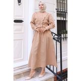 Düğmeli Ceketli Cepli Beli Bağlamalı Jile Elbise Camel HM2785 - 42