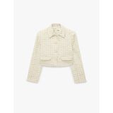Düğmeli Ekoseli Uzun Kollu Gömlek Yaka Crop Blazer Ceket