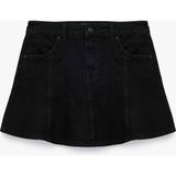 Düğmeli Mini A Kesim Volanlı Denim Etek - Siyah - 40