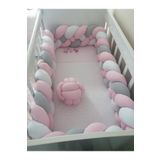 düğüm yastık 500 Cm 4 Örgü Beşik Korumalık - Tozpembe - Açıkgri - Beyaz