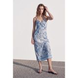 Düğümlü Şal Desenliı Midi Elbise Mavi
