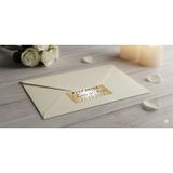 Düğün ve Nişan Davetiyesi İçin Gold Metal Zarf Etiketi - İsim ve Tarih Baskılı - 2x4 cm 50 adet