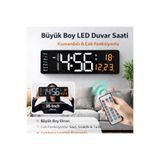 DUHALINE Modern LED Büyük Boy Dijital Duvar Saati Kumandalı Sıcaklık ve Tarih Göstergeli Alarmlı Akıllı Saat