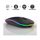 Duhaline Rgb Led Işıklı Bluetooth+2.4GHz Kablosuz Şarjlı Lazer Mouse 800/1200/1600 Dpı Ev Ofis Oyun İçin - Siyah