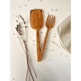 Duka Home Zeytin Ağacı El Yapımı 2 Parça Spatula ve Çatal Seti - Ahşap